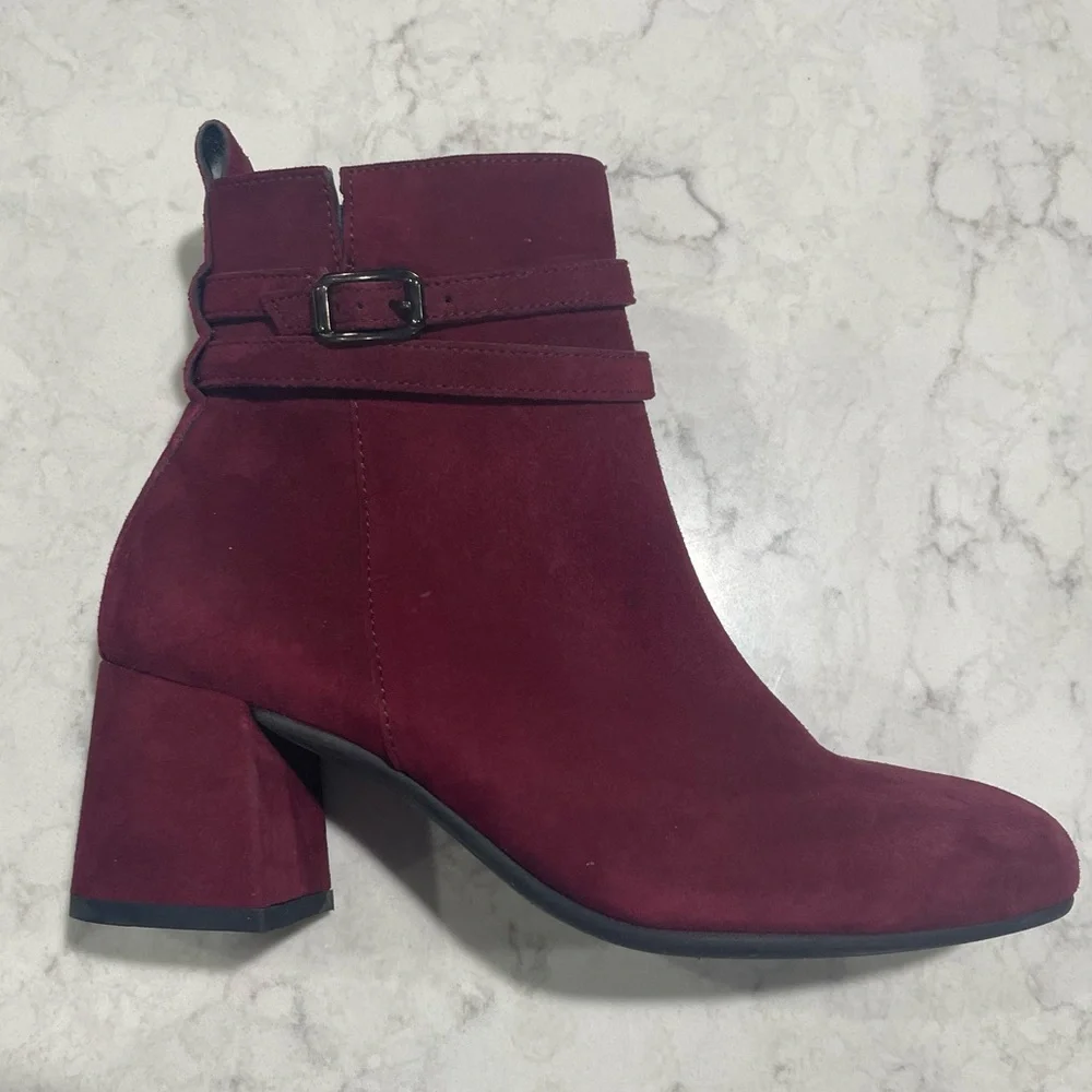 New w Defect Paul‎ Green Sydney Block Heeled Bootie in Bordo Suede Sz US 6 $499